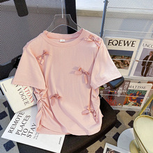 短款立体蝴蝶结正肩短袖T恤女2024夏季新款温柔甜美修身显瘦上衣