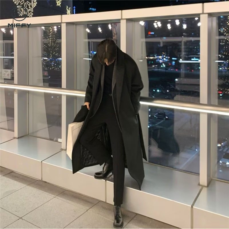 Estilo coreano versátil gabardina de media longitud primavera y otoño sobre la rodilla abrigo de lana de estilo británico abrigo suelto moda