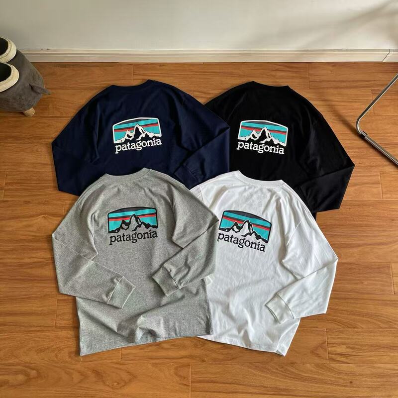 Cross-Border Patagonia Classic Snow Mountain Range Color ⛰️ Environmentally Friendly Theme Couple's Round Neck T-Shirt with Long Sleeves Cross-Border Patagonia Classic Snow Mountain Range Color ⛰️ Environmentally Friendly Theme Couple's Round Neck T-Shirt with Long Sleeves