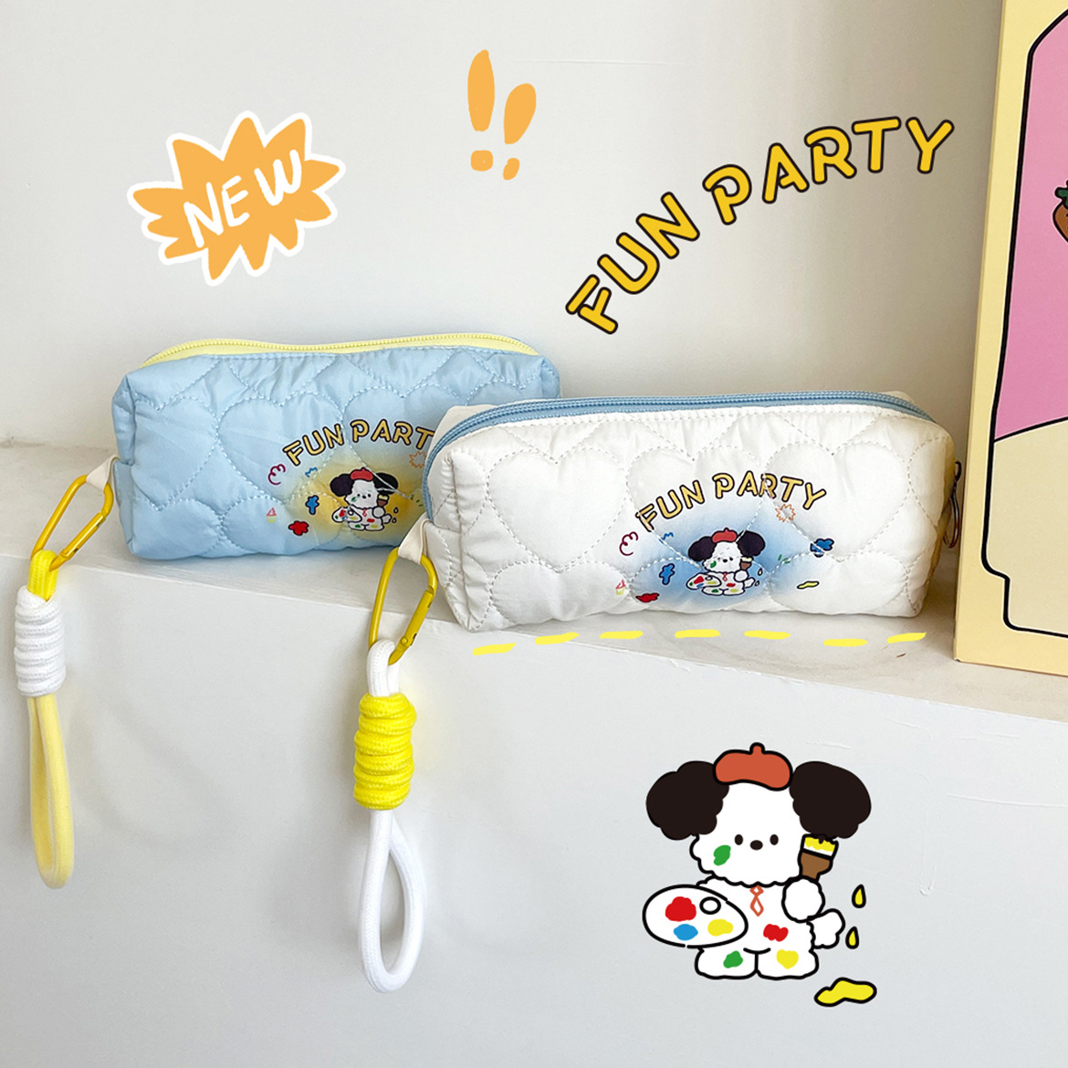 Amazon transfronterizo suministro de dibujos animados lindo de impresión caja de lápices de gran capacidad de papelería estudiante bolsa de almacenamiento de maquillaje bolsa al por mayor