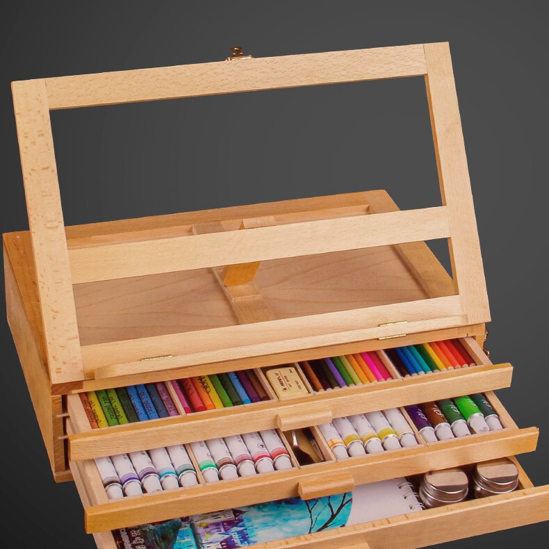 Wooden Storage Box Drawer Wooden Easel Painting Box Desktop Oil Painting Box Storage Box Drawing Board Easel Set Stand Type