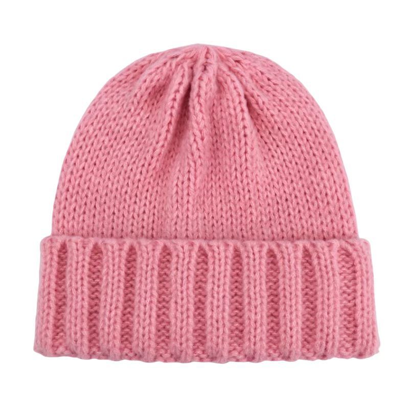 大头围纯色卷边毛线帽