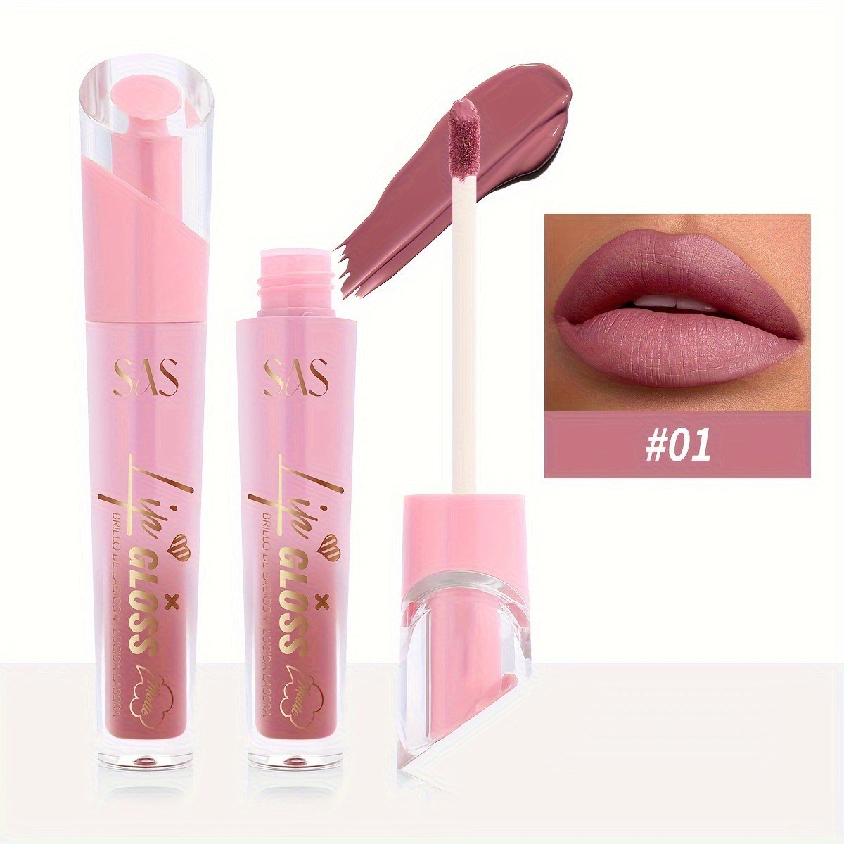 USHAS Esmalte de labios de punto transfronterizo europeo y americano, esmalte de labios de textura mate de terciopelo impermeable natural y duradero SAC024A B