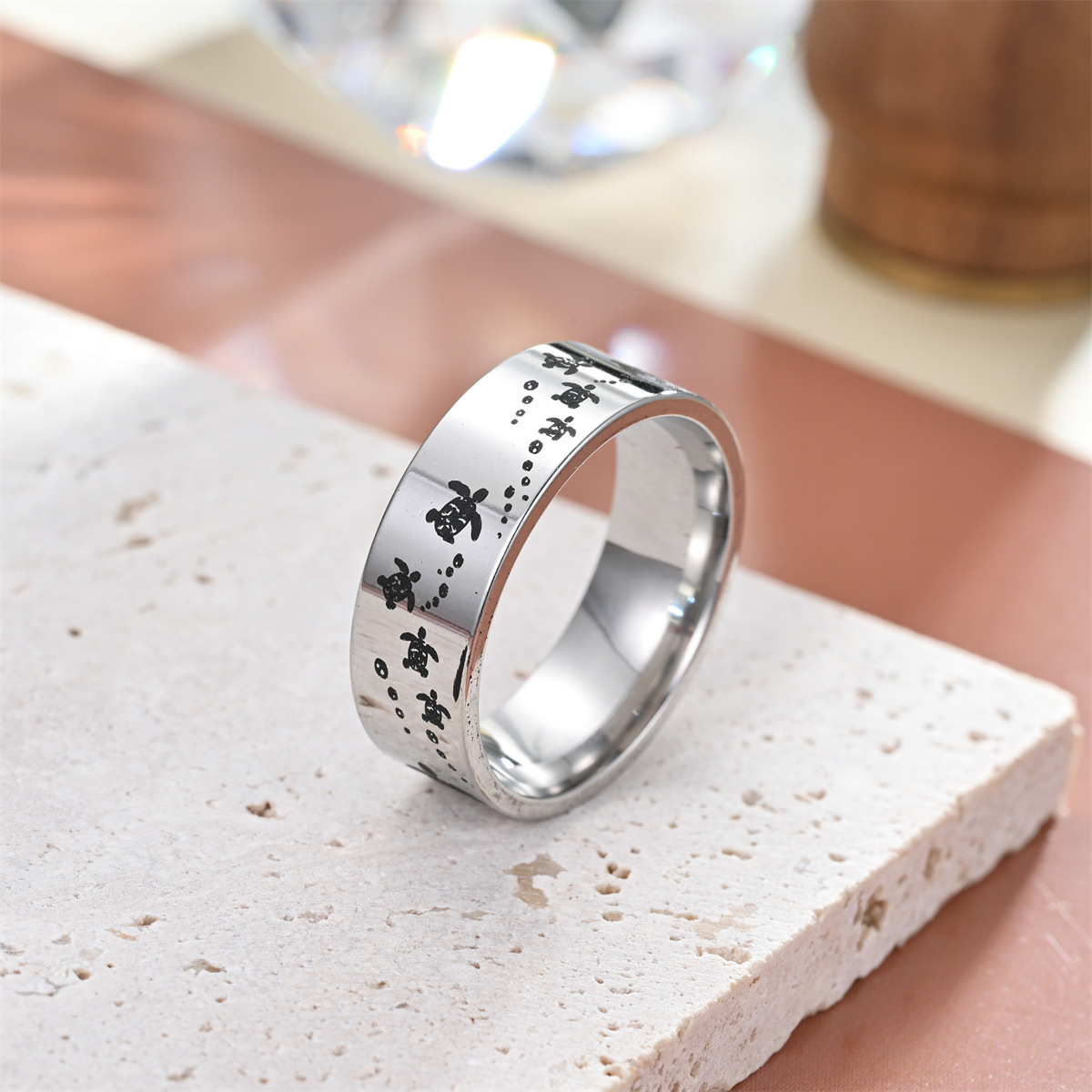 Titanium Steel Material Simple Style Commute Tortoise Round Titanium Steel Unisex Rings