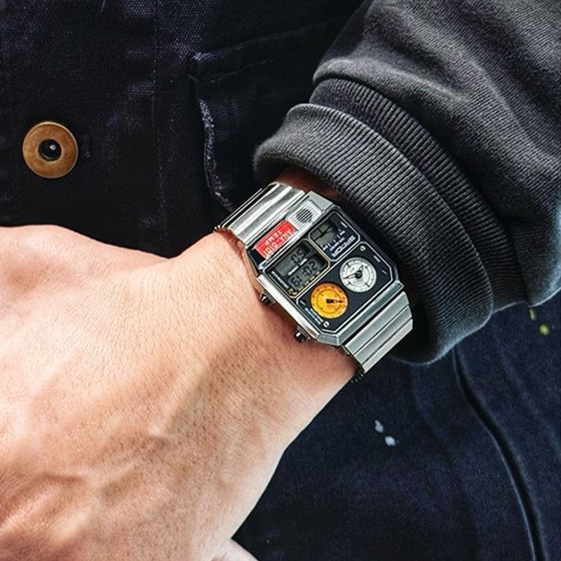 三达电子表跨境爆款测温计时多功能男士手表复古方形防水男款手表