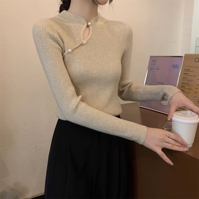 Special Offer Official Photo M8221 #   Core-Spun Yarn Tmall Quality Stylish New Chinese-Style Sweater Knitwear Trendy Top