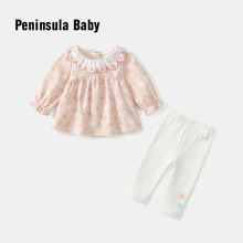 女童装秋款新款韩式风套装粉色碎花a类棉长裤两件套厂家服装批发