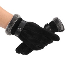Leather gloves for men to ride against the cold, keep warm, thicken and velvet, winter ride on electric bikes, motorcycles, and cotton gloves for outdoor use