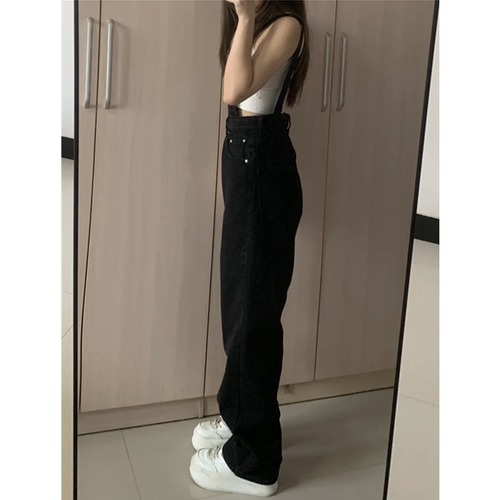 Women's Korean-style loose student trendy age-defying slimming straight-leg wide-leg pants versatile high-waist denim pants fashionable