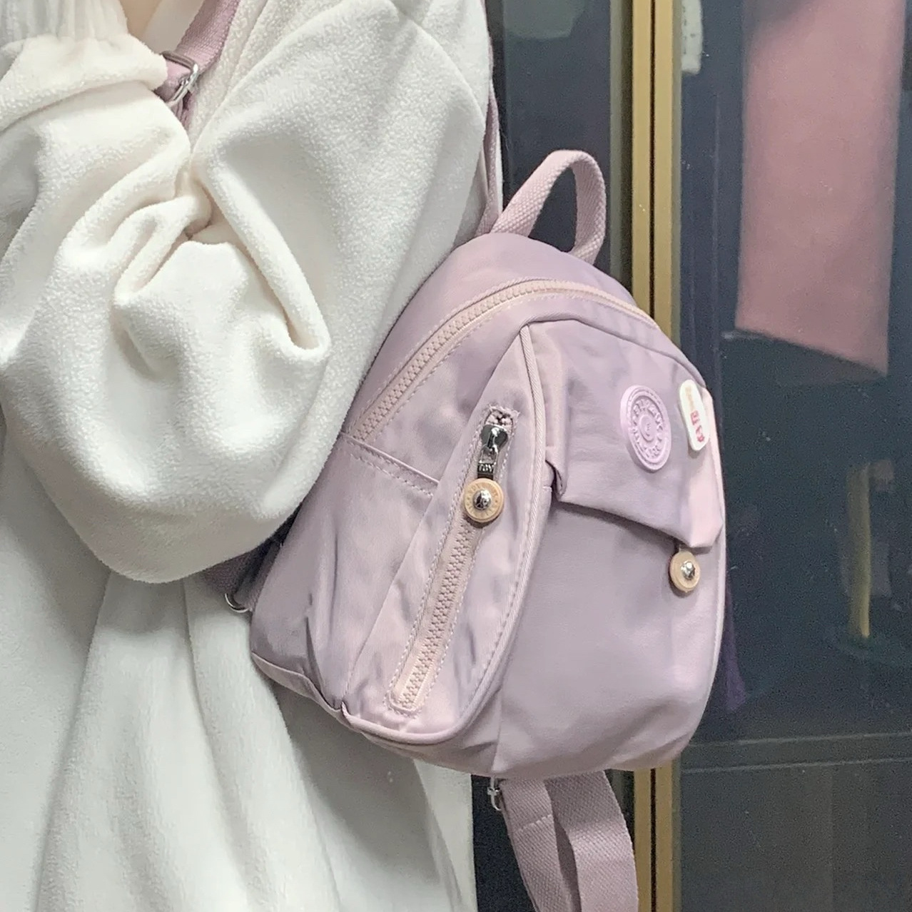 Mochila para mujer, mochila pequeña de tela Oxford de gran capacidad, resistente al agua, nueva mochila escolar de nailon lavanda de todo fósforo de moda