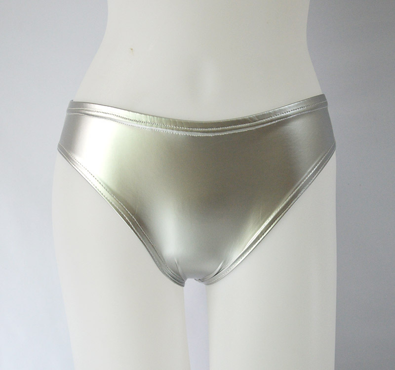Sexy brillante PU anti-exposición pantalones de cuero de las mujeres ropa interior de cuero brillante de las mujeres pole dance discoteca rendimiento triángulo ropa interior cadera