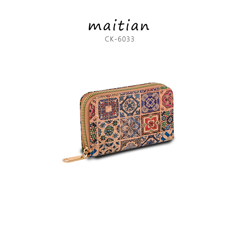 Van Gogh's Starry Night Cork Bark Card Holder Zippered Compact Card Holder Portable Coin Purse Cultural and Creative Gift Card Holder