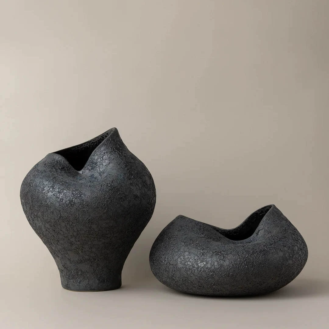 Уаби-саби пузырьковая глазурь ceramic цветочный сосуд черный каменной керамики вазa Zara home засушенные цветы сосуд