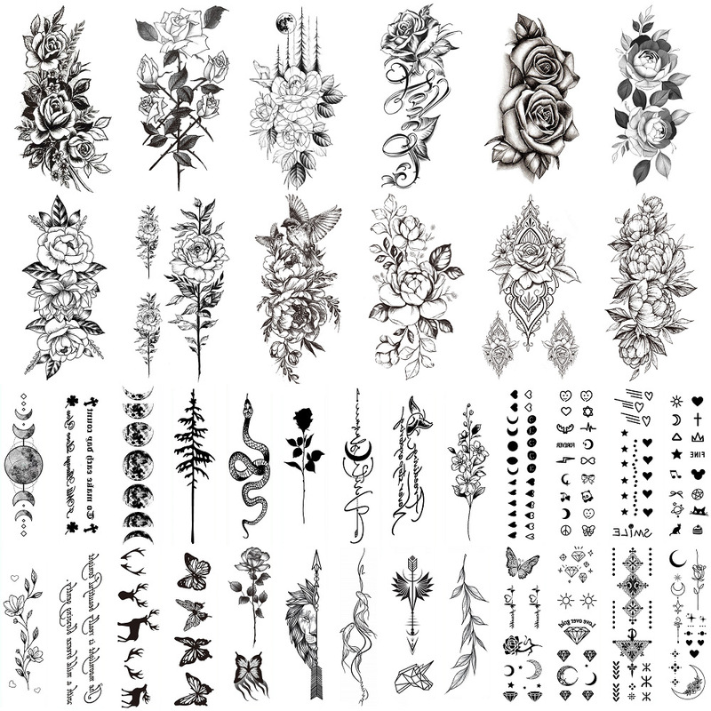 Black Melanin Flower Size Pattern Chest Finger Cross-Border Suit Party Party Photography Temporary Disposable Tattoo Sticker