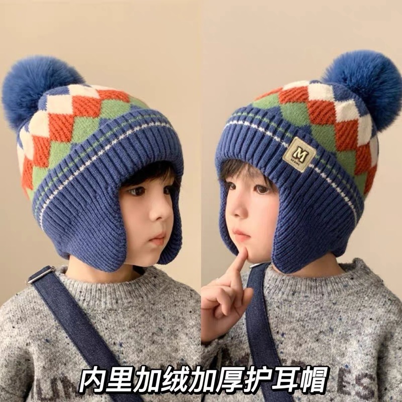 儿童帽子冬季新款男女童加厚保暖针织帽防风防寒护耳帽宝宝毛线帽|undefined