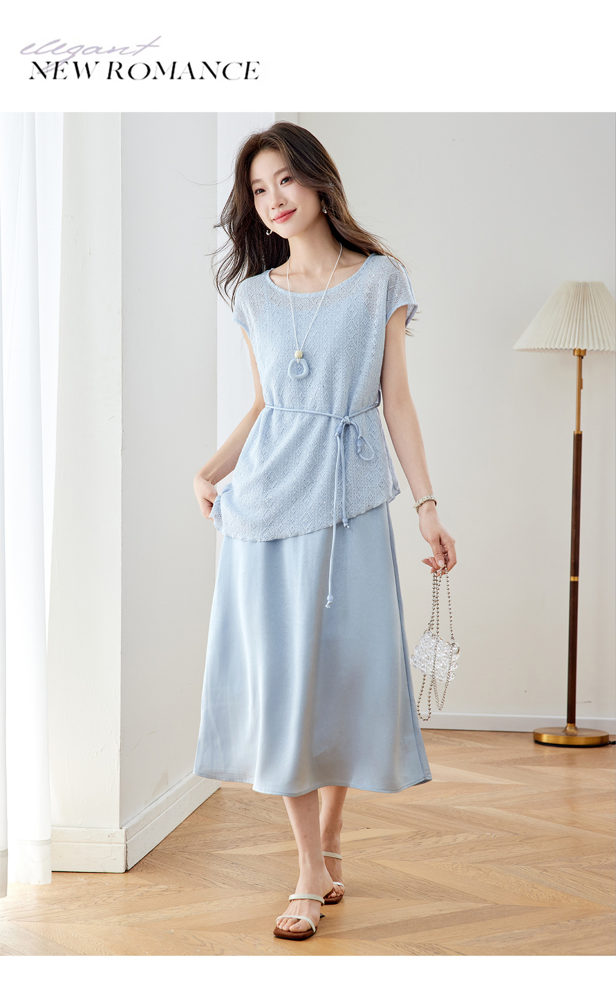 Bộ đầm maxi nữ hai mảnh gồm váy dài và áo khoác ngoài mỏng, phối dây mảnh, thiết kế suông nhẹ tôn dáng — xanh lam chi tiết 12
