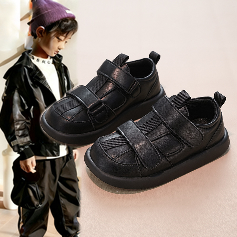 Zapatos de cuero para niños 2026 primavera y otoño nuevos zapatos de espectáculo negro británico con suela suave, zapatos de espectáculo de estudiantes para niños Lefour
