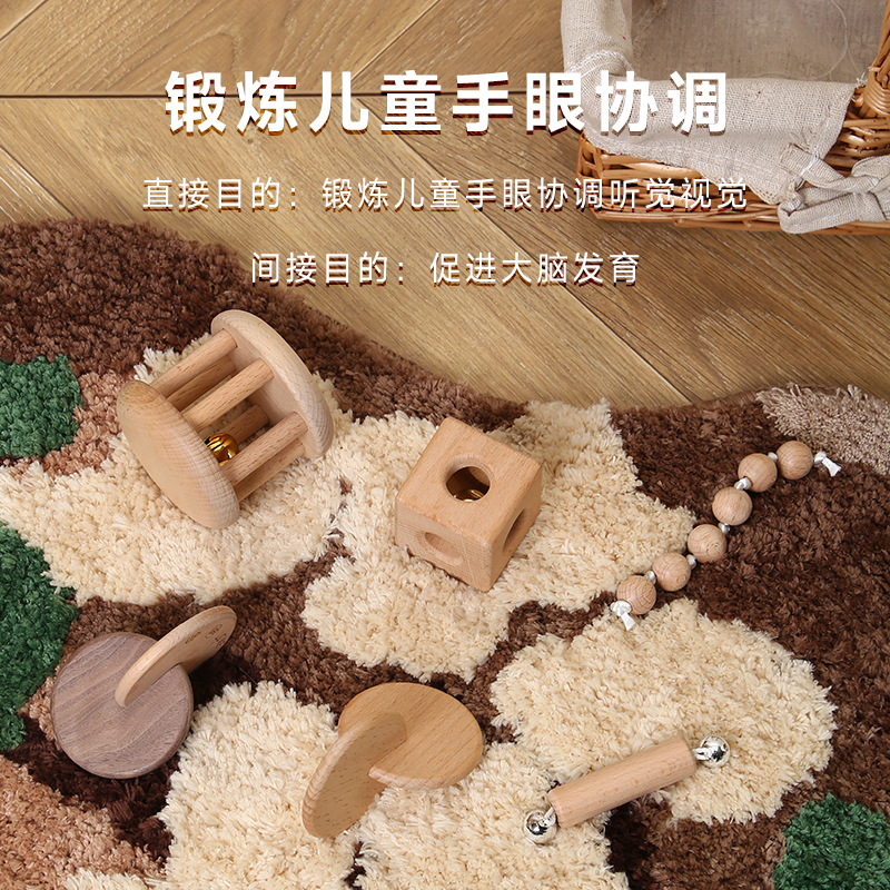 Material didáctico Montessori, kit sensorial de madera de haya para la coordinación ojo-mano, juguete educativo con cuentas, anillos, huevera