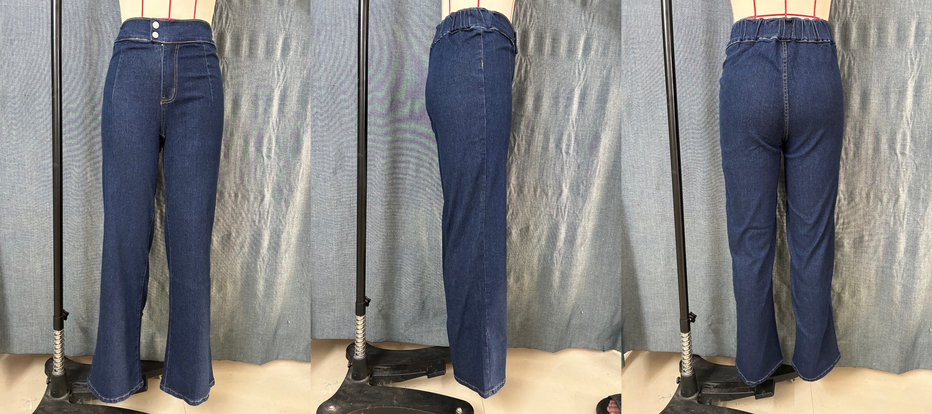 Högmidjade jeans med raka ben för damer med dubbla knappar_voghion.com