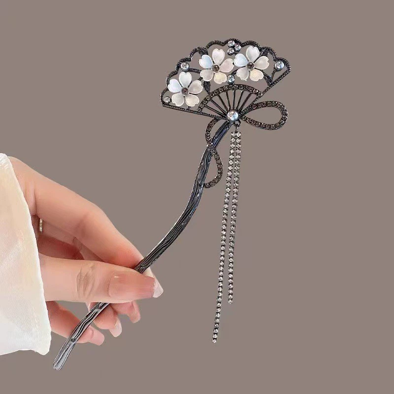Китайская заколка HanfuHairgrip, цветы и кисточки, аксессуар для волос, 22 см, легкий
