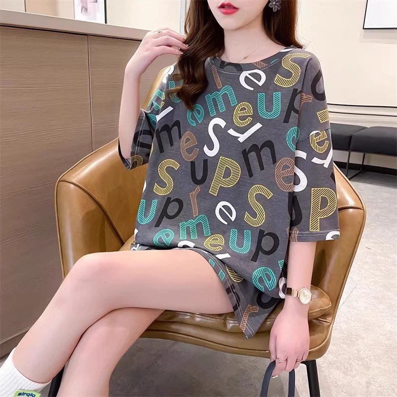 Summer brand long short sleeve T-shirt with a round collar