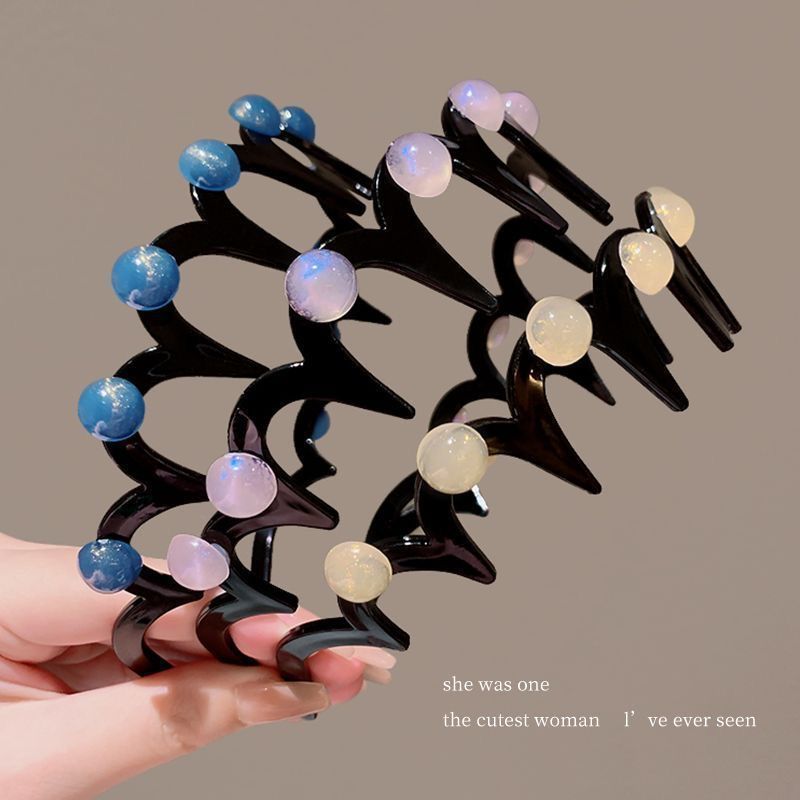 Pearl Wave Hair Band Women's Ten-bead New Style Face Washing Hair Tape High Cranial Top Fluffy Texture Toothed Comb Non-slip Head Band