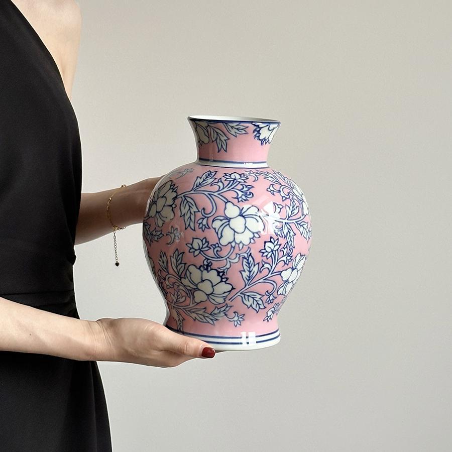 Flor azul porcelana vintage flor de cerámica decoración floral sala de estar vasijas de cerámica decoración de lujo ligera nueva flor china