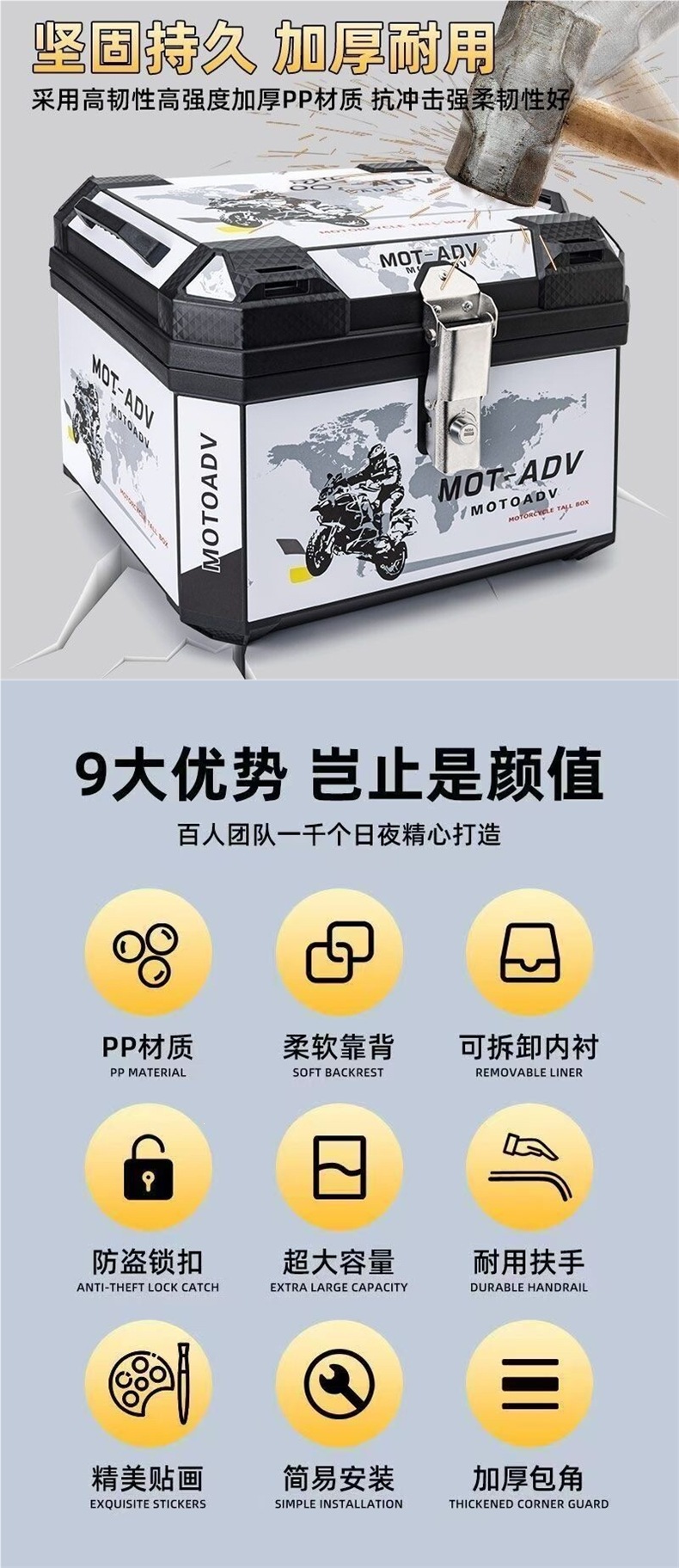 Large-capacity electric scooter tail box, specifically designed for Ninebot scooters, also suitable for small motorcycles and scooters, and can be used as a delivery box