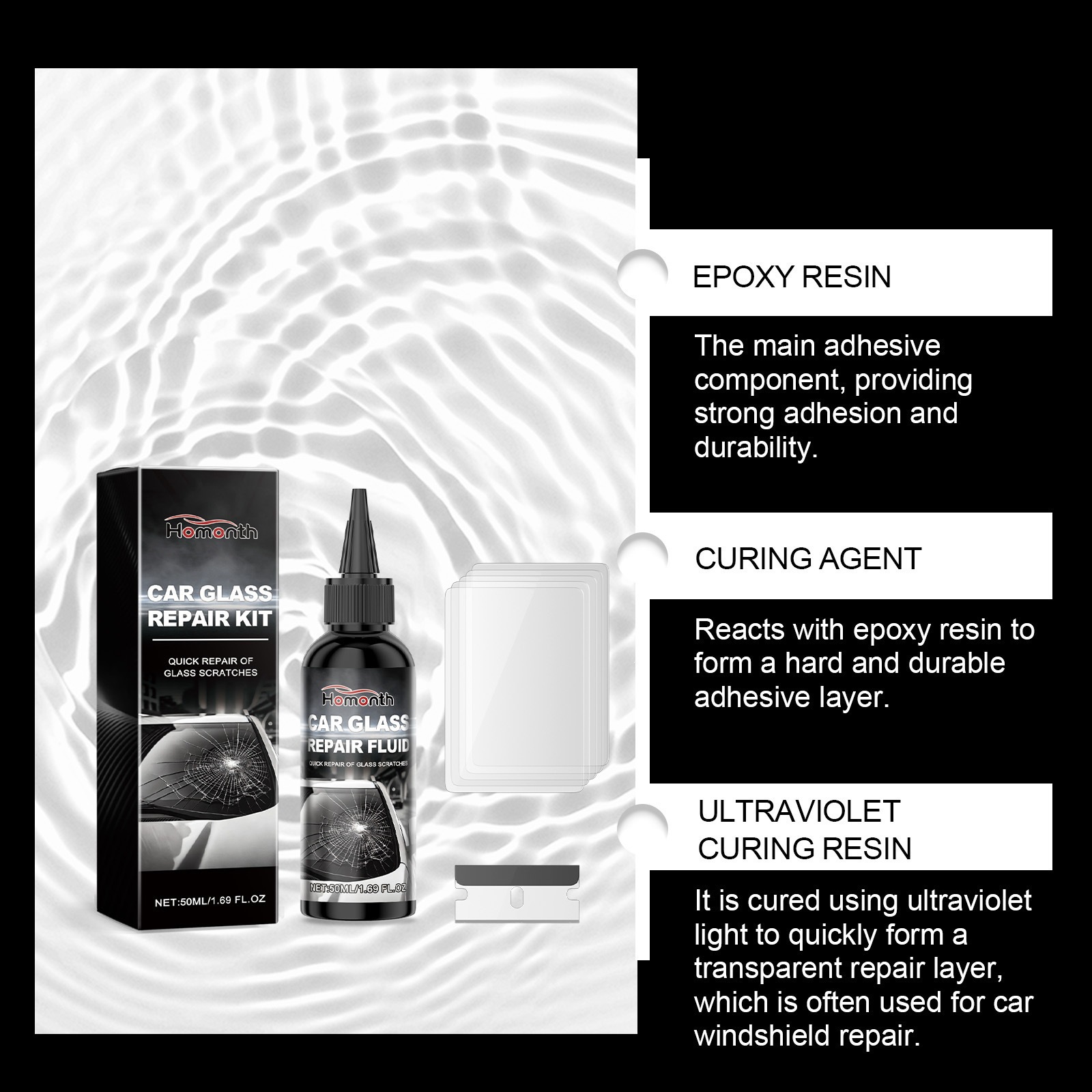 Homonth Car Glass Care Solution Car Windshield Nano Repair Fluid for Clear Vision