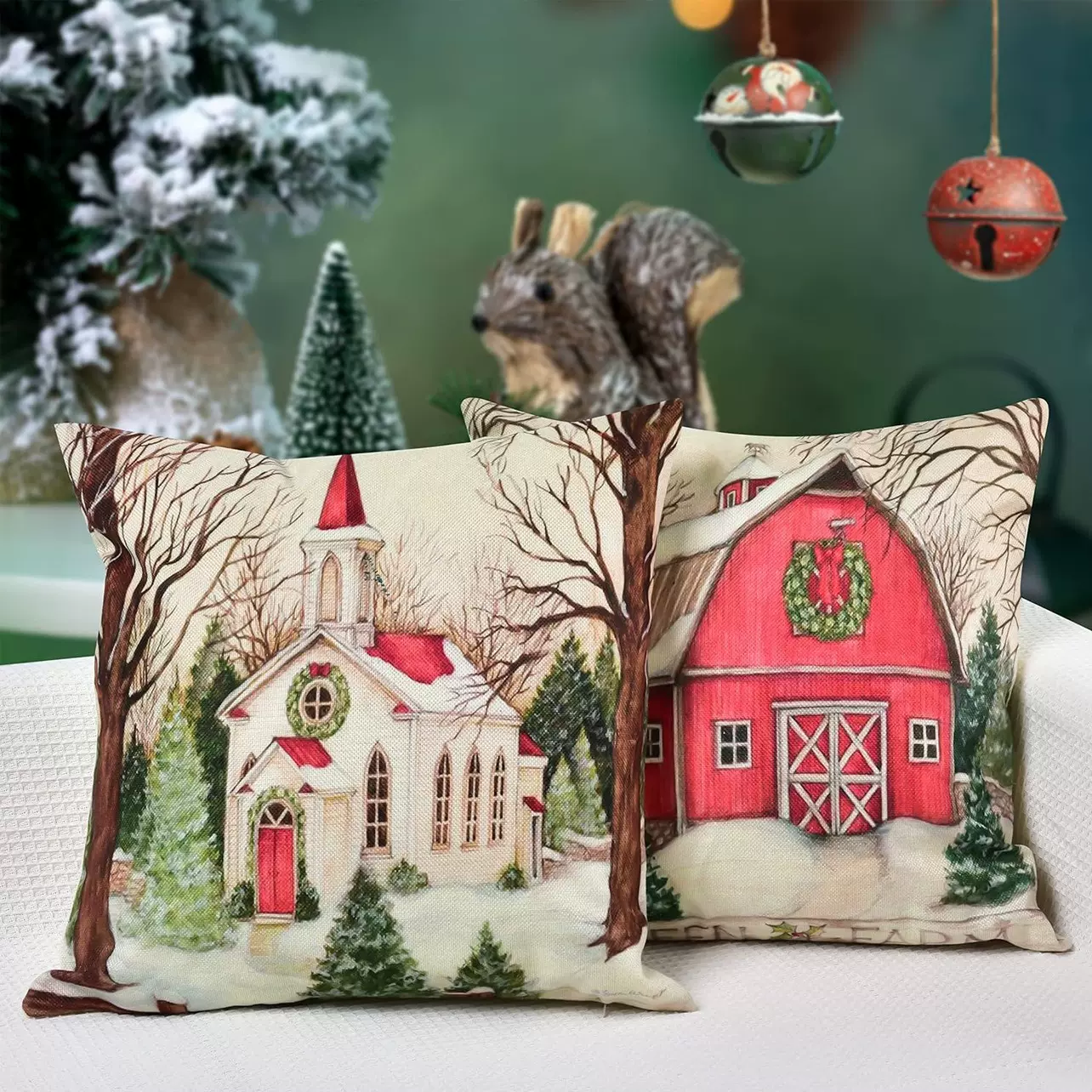 冬季新款亚麻圣诞树跨境印花家居靠垫套圣诞客厅沙发氛围靠枕套