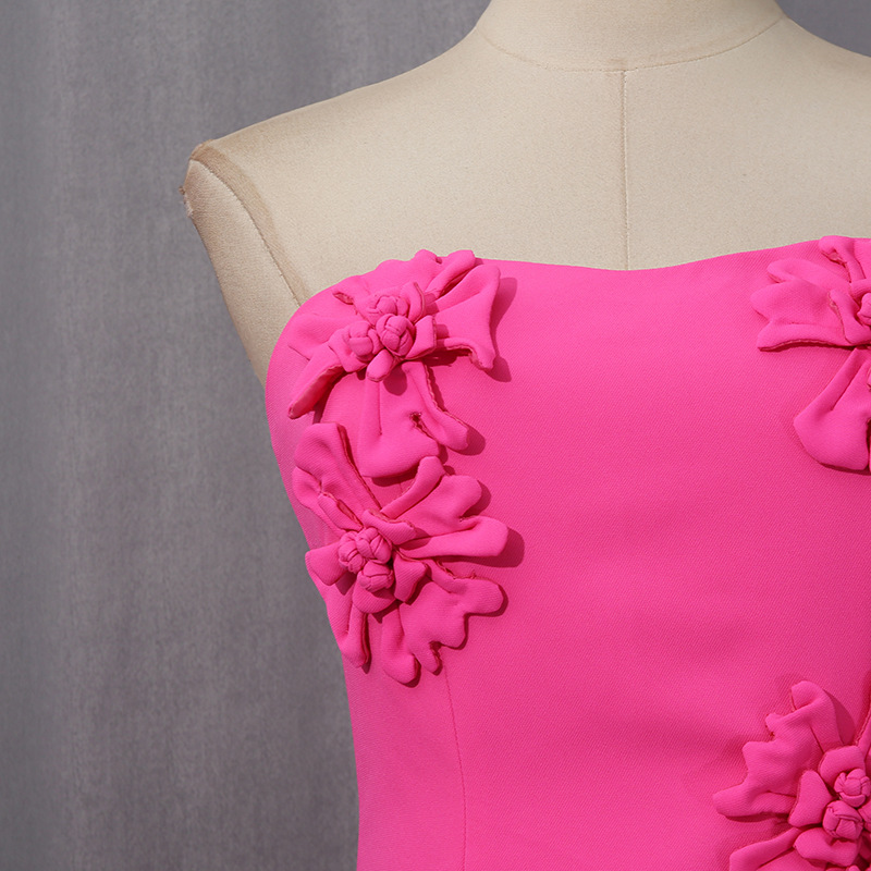 Rose Pink Tube Top Short Dress Three Dimensional Floral Decoration Solid Color Dress 17 Rose Pink Tube Top Short Dress Three Dimensional Floral Decoration Solid Color Dress