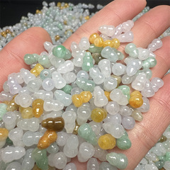 ミャンマー翡翠a玉石三彩ひょうたんブレスレットネックレス福禄部品玉氷種散珠玉珠豆緑種