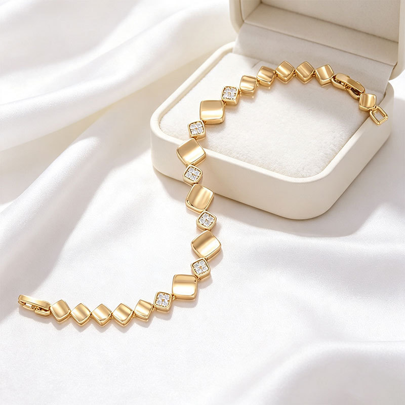 Pulsera de Empalme Geométrico Cuadrado de Aleación de Cobre Galvanizada para Mujer