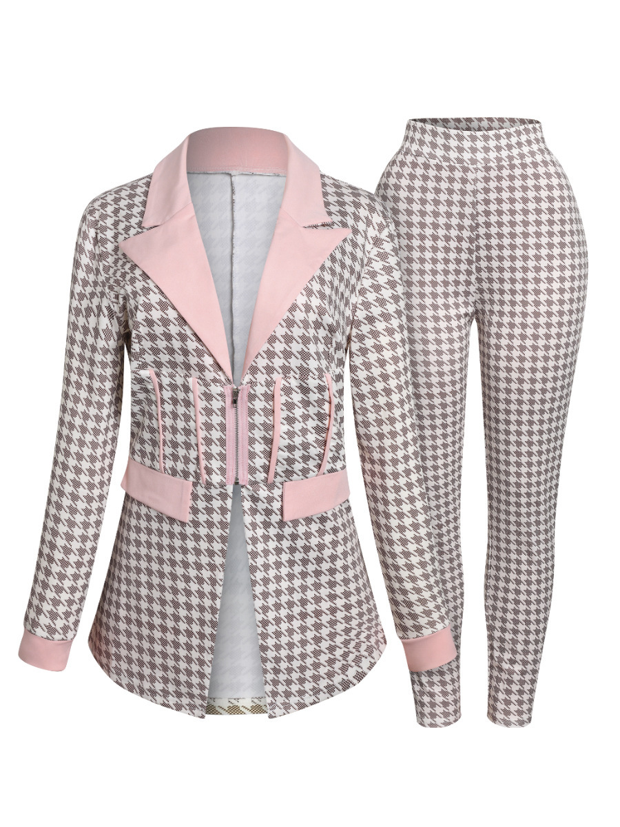 364g Weight Long Sleeve Sleeve Length Spandex, Polyester Fabric Type Women's Long Sleeve Blazers Printing Business Houndstooth