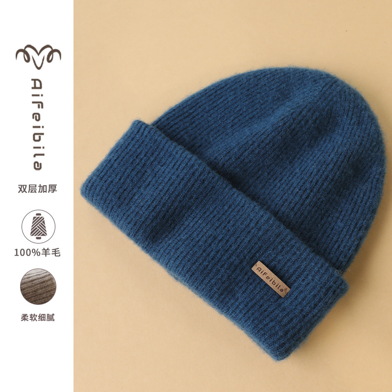 外国貿易越境発送 二層純毛ニット帽 男女兼用 秋冬万能 防寒 耳当て付き 保温 ウール帽子