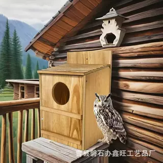 跨境木质鸟窝户外园林悬挂式喂食器猫头鹦鹉鸟巢实木鸟屋蝙蝠窝