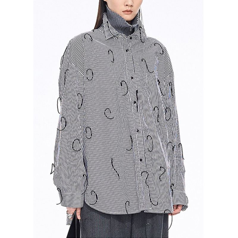 【Jiang*Order】French Retro Color-Block Striped Shirt for Women, Autumn/Winter Design with Unique Crochet Tassel Shirt