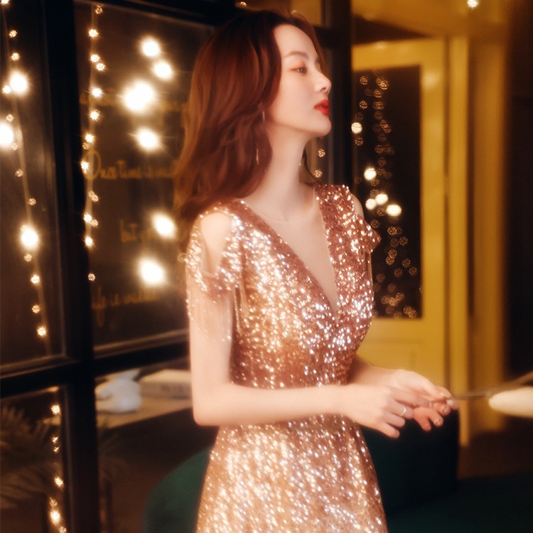 Vestido de noche para banquete, nuevo estilo 2026, con lentejuelas, corte ajustado, elegante, para eventos sociales, estudiantes, anfitrionas y reuniones anuales.