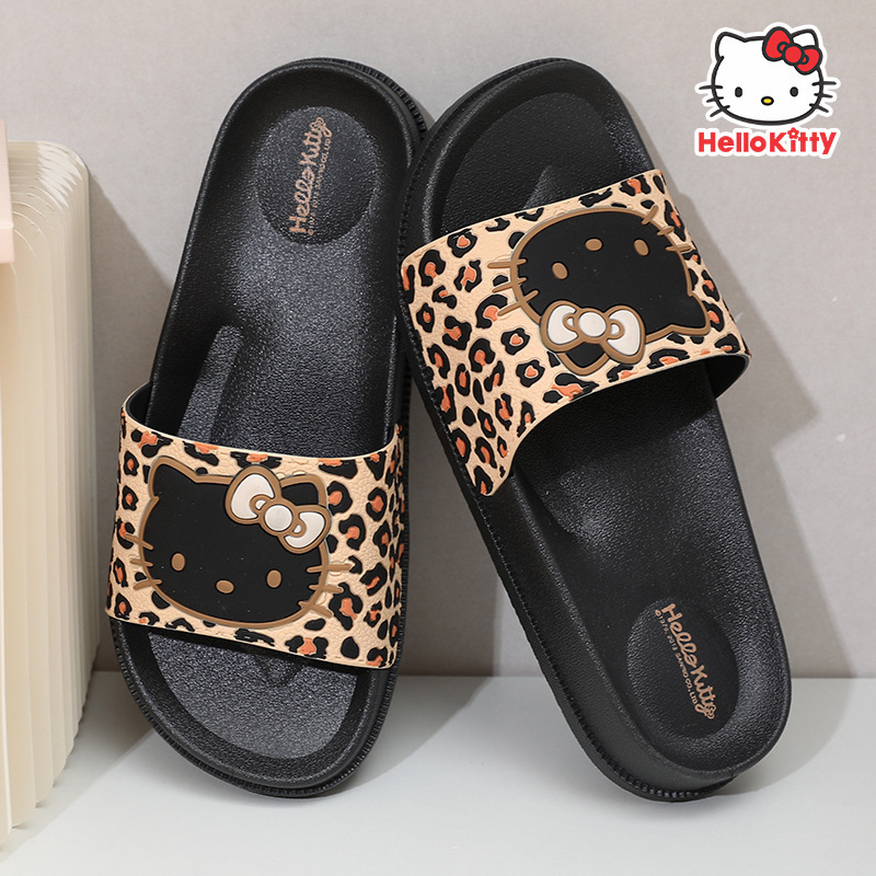 New Fashionable Leopard Print Women's Slippers with Flats Soles, Non-Slip Outer Wear Slippers, Soft and Lightweight Bathroom Bathing Slippers