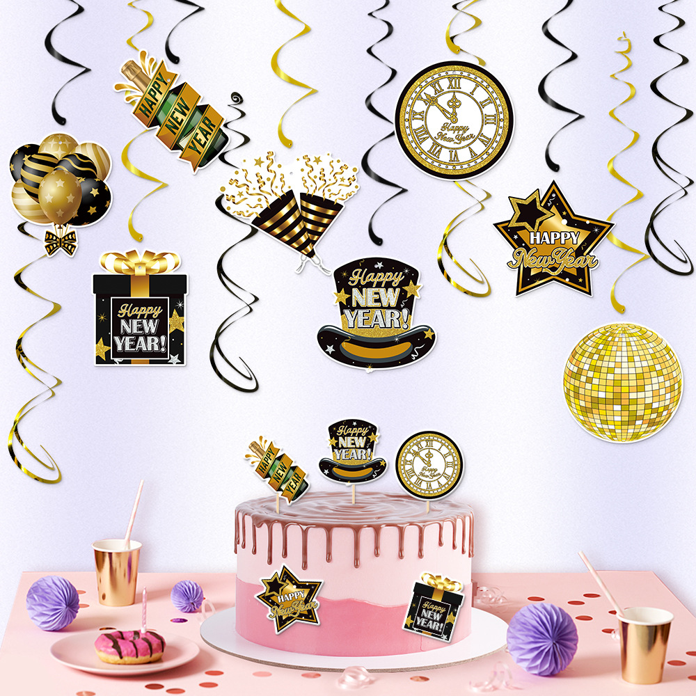 Amazon nuevo Año Nuevo decoración del partido adornos en espiral Día de Año Nuevo fiesta atmósfera diseño espiral etiqueta