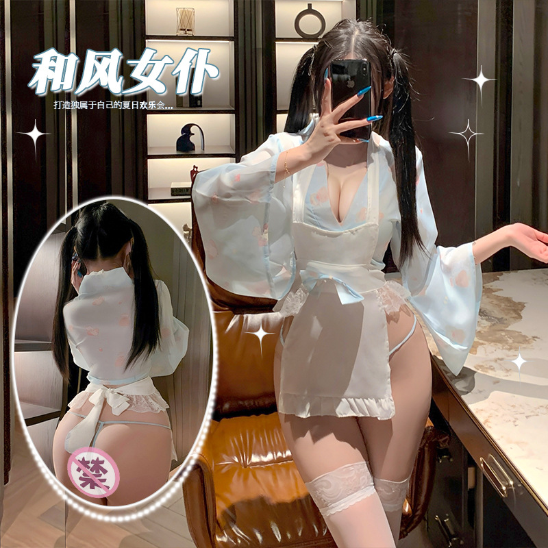 Sexy Lingerie Milk Bunny Maid Uniform Japanese Cute Pure Desire Rabbit Print Japanese Style Nightgown Bowknot Sleep Dress