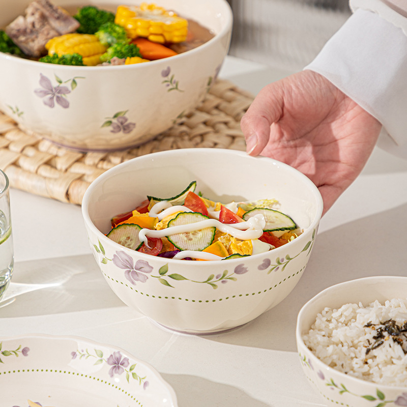 estilo japonés de alto valor bajo esmalte de cerámica de color platos set de tazón de arroz casero tazón de fideos tazón de sopa nueva casa cubiertos image 3