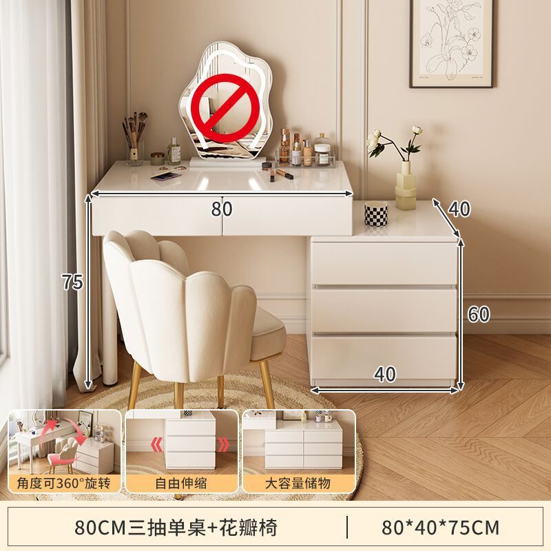 クリームスタイルのドレッシングテーブル、シンプルな収納キャビネット、ベッドサイドテーブル、一体型伸縮式コーナーデスク、ベッドサイドキャビネット、ドレッシングテーブル|undefined