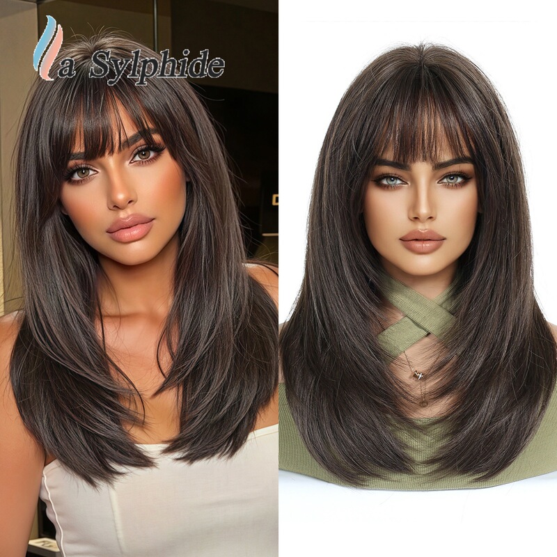 Wigs Are a Hot-Selling Item Across Borders, with Women's Bangs in Burgundy, Brown Gradient, and Golden Long Curly Hair, Rose Net Long Wig
