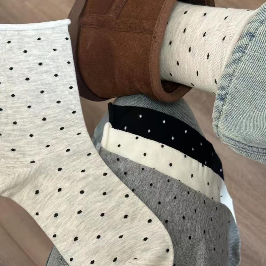 Calcetines Zhuji para Mujer, Primavera y Verano, Finos, a Media Pantorrilla, con Lunares, Color Sólido, Versátiles, Largos, Venta al por Mayor