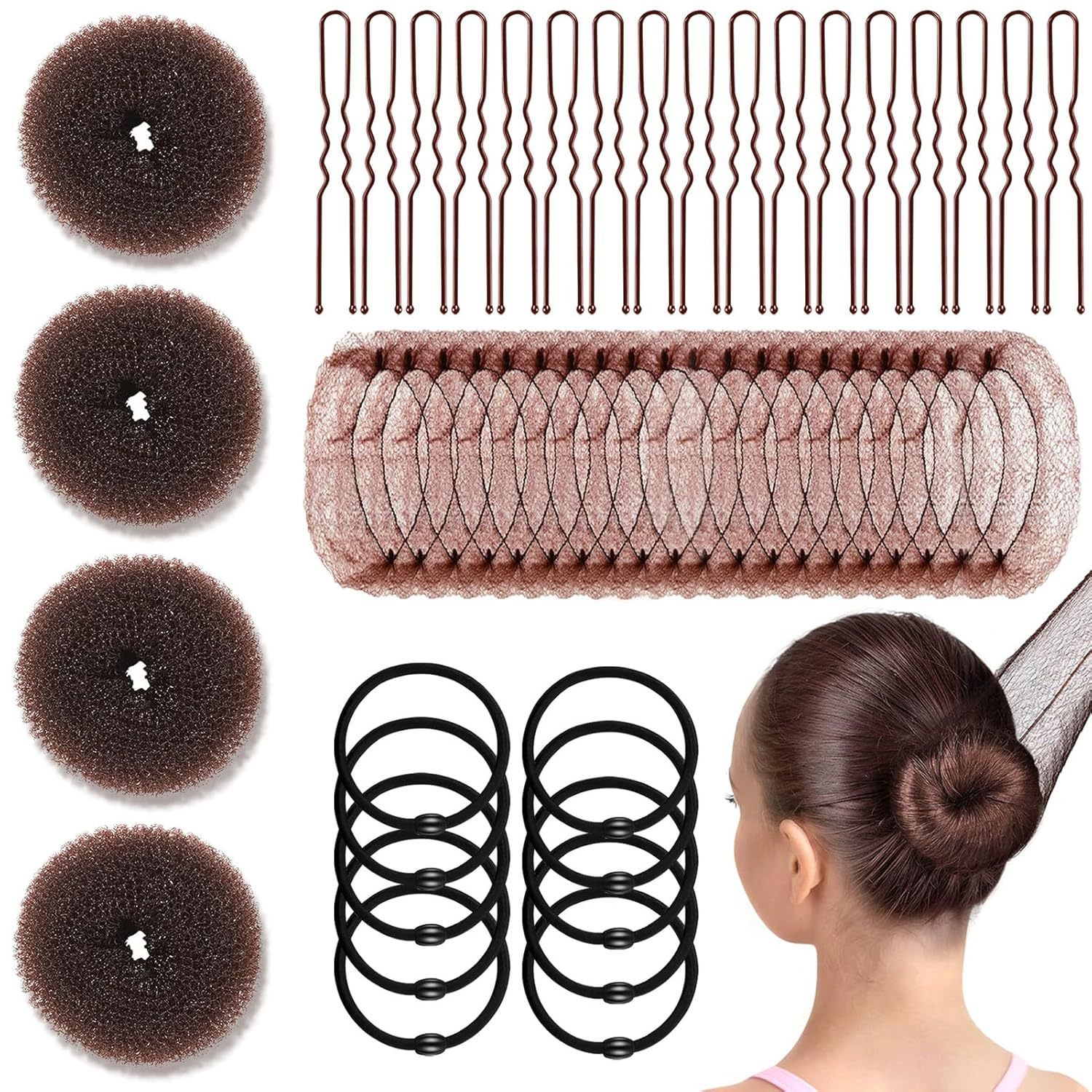 134 Pieces Cross-Border Set: 100 U-Shaped Clips, 10 Hair Ties, 20 Hair Nets, Flight Attendant Ballet Hair Clip Combination Set