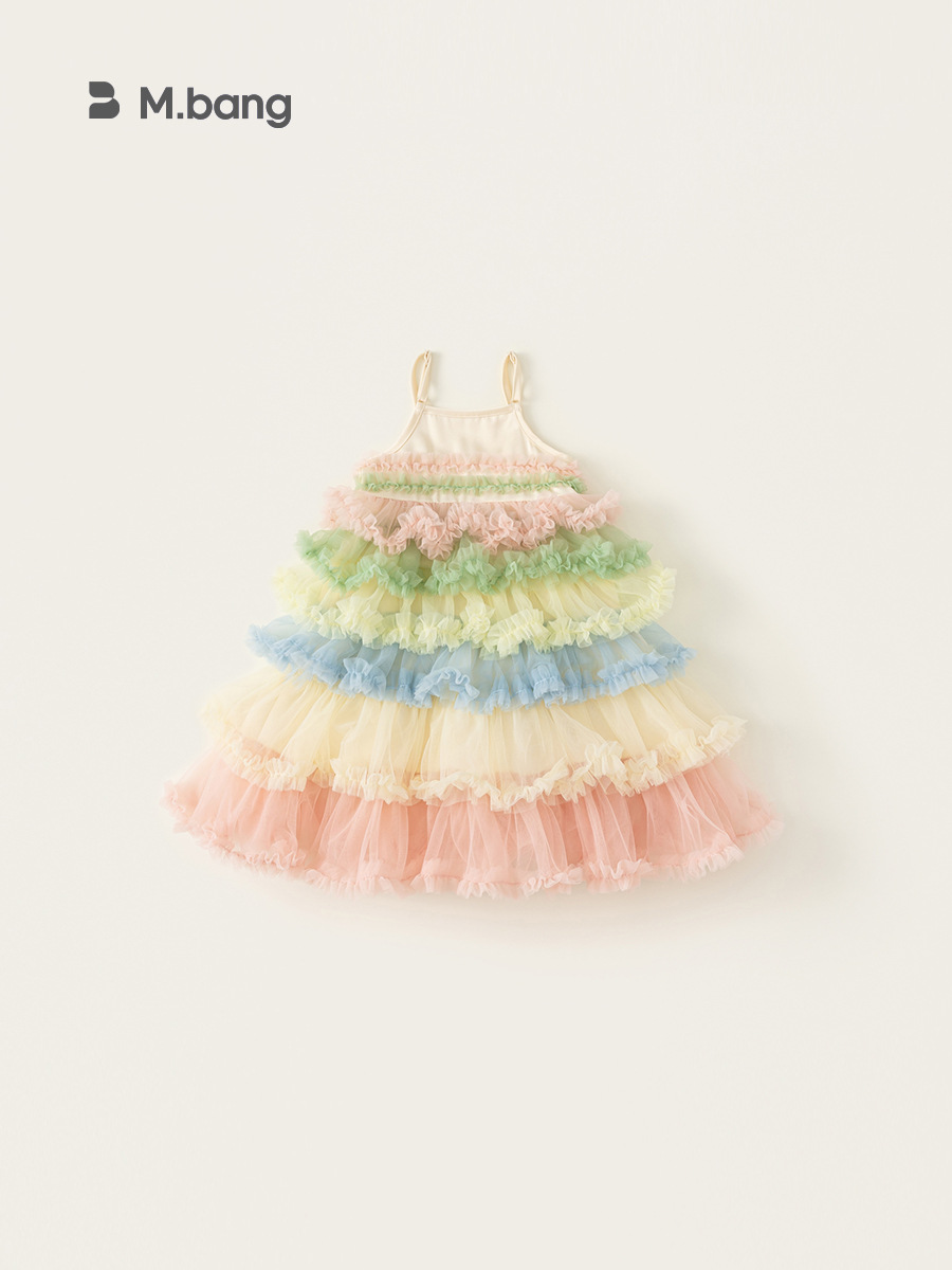 Youbao Ropa para niños Niñas Verano Falda de hadas Falda de pastel de malla de color Vestido de princesa dulce para niños Vestido de tirantes