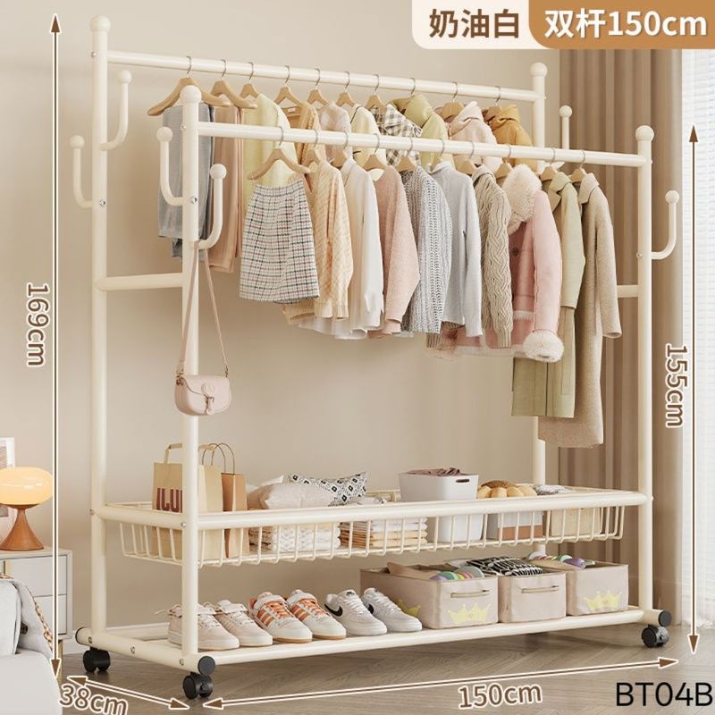 双杆挂衣架卧室落地衣帽架可移动衣服收纳架子家用阳台卧室衣帽架|undefined