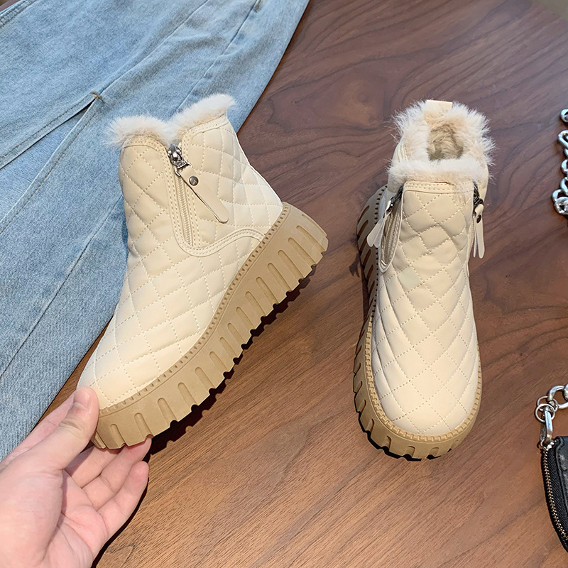 Botas de Nieve con Plataforma y Forro Polar para Mujer de Piel Sintética y Caucho Térmicas para Uso Diario