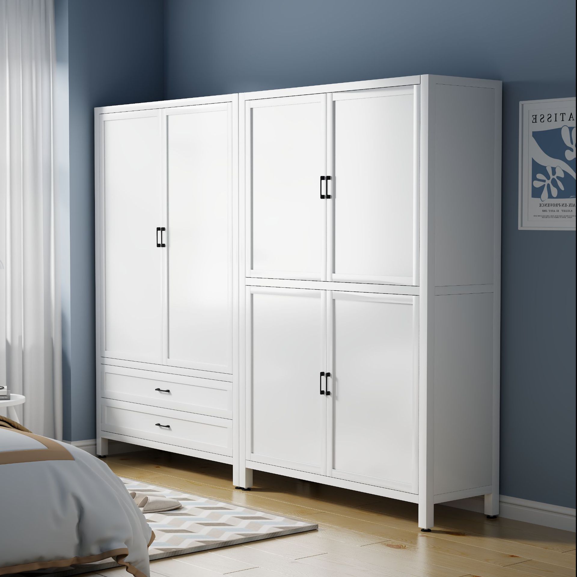 钢制衣柜家用卧室金属收纳柜儿童衣橱大容量多层落地铁皮储物柜子